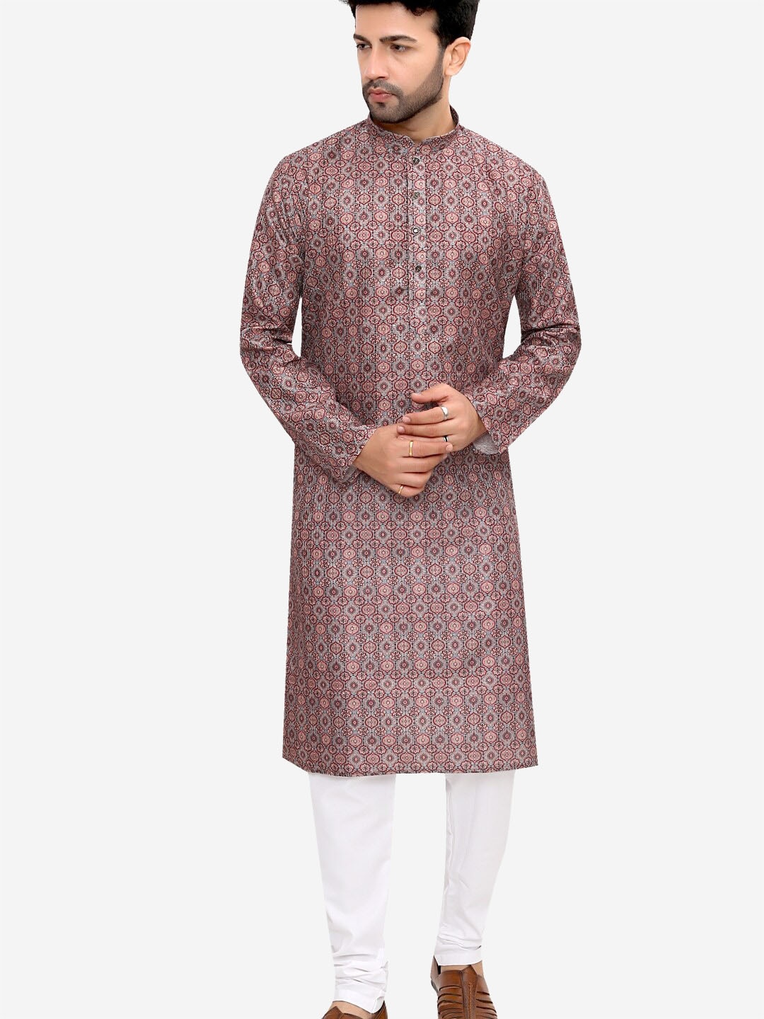 

Authentics Ethnic Motifs Woven Design Straight Kurta With Churidar, Brown