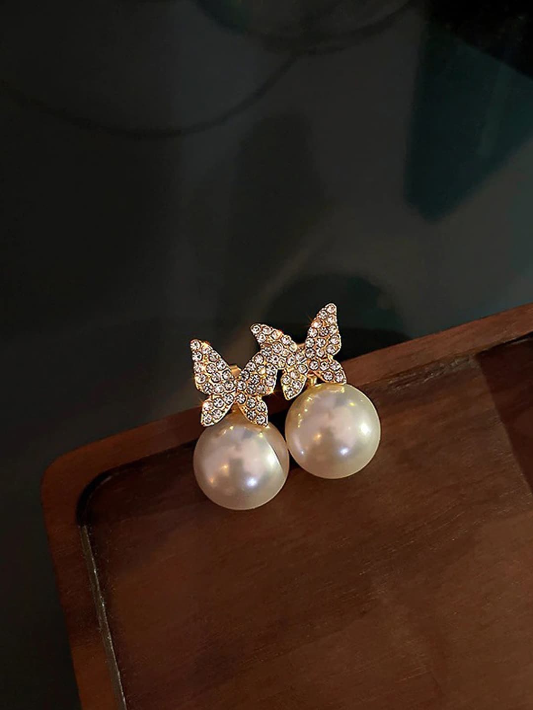 

Jewels Galaxy Gold-Plated Contemporary Studs Earrings, White