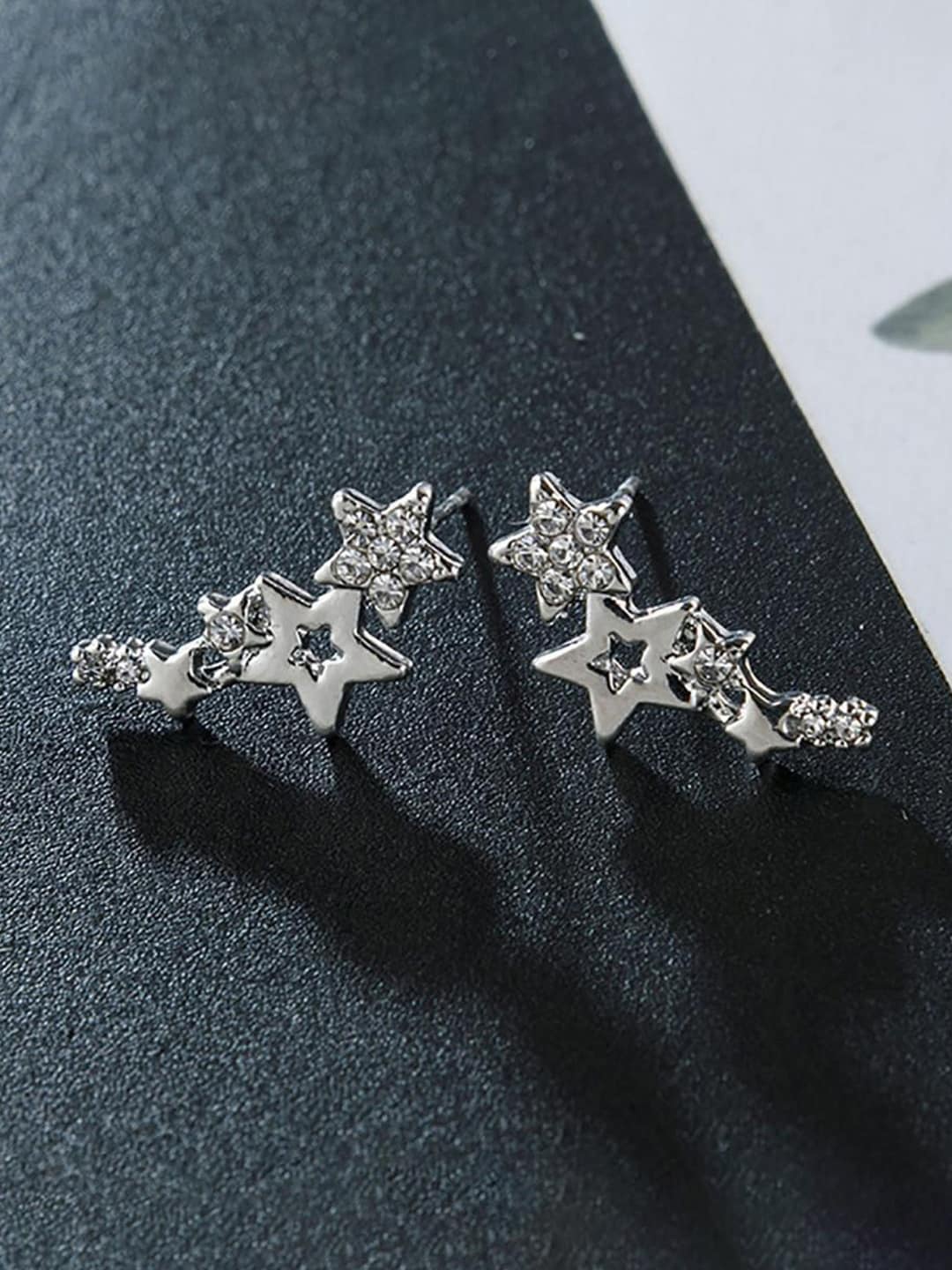 

Jewels Galaxy Silver-Plated Contemporary Ear Cuff Earrings