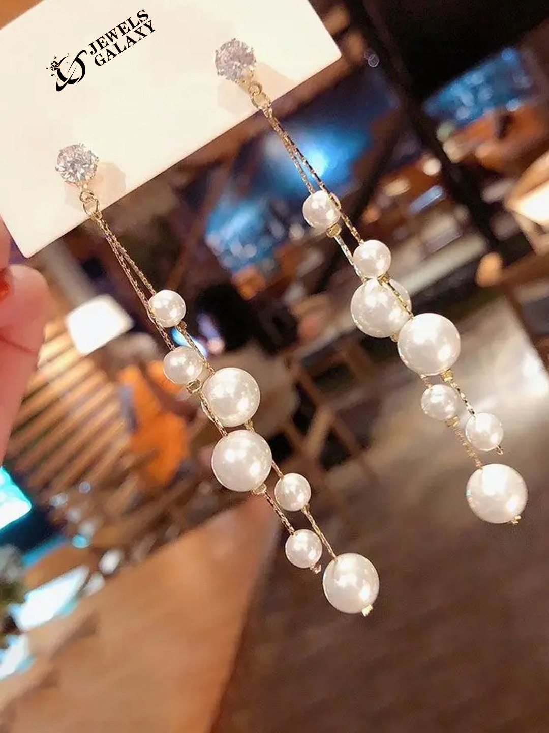 

Jewels Galaxy Gold-Plated Contemporary Drop Earrings, White
