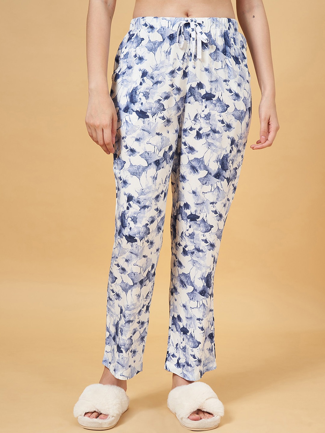 

Dreamz by Pantaloons Women Printed Mid-Rise Lounge Pants, Blue
