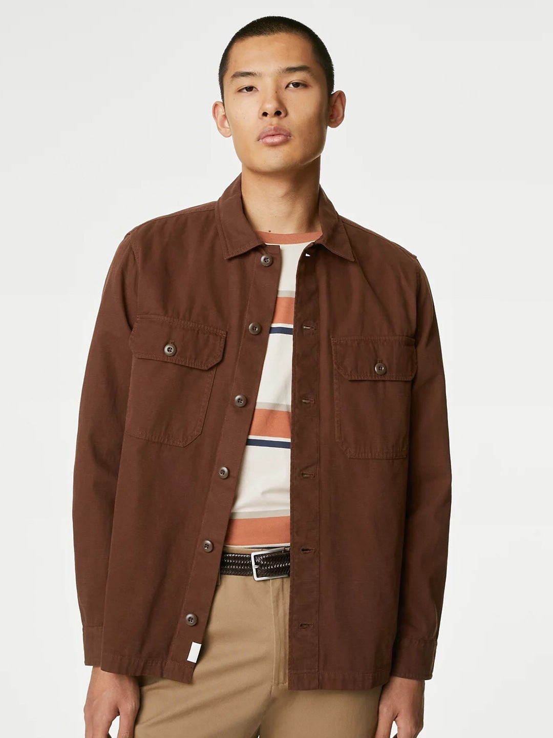 

Marks & Spencer Spread Collar Cotton Casual Shirt, Brown