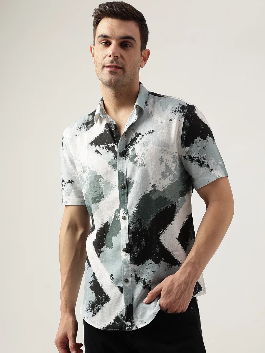 

Marks & Spencer Abstract Printed Casual Shirt, White