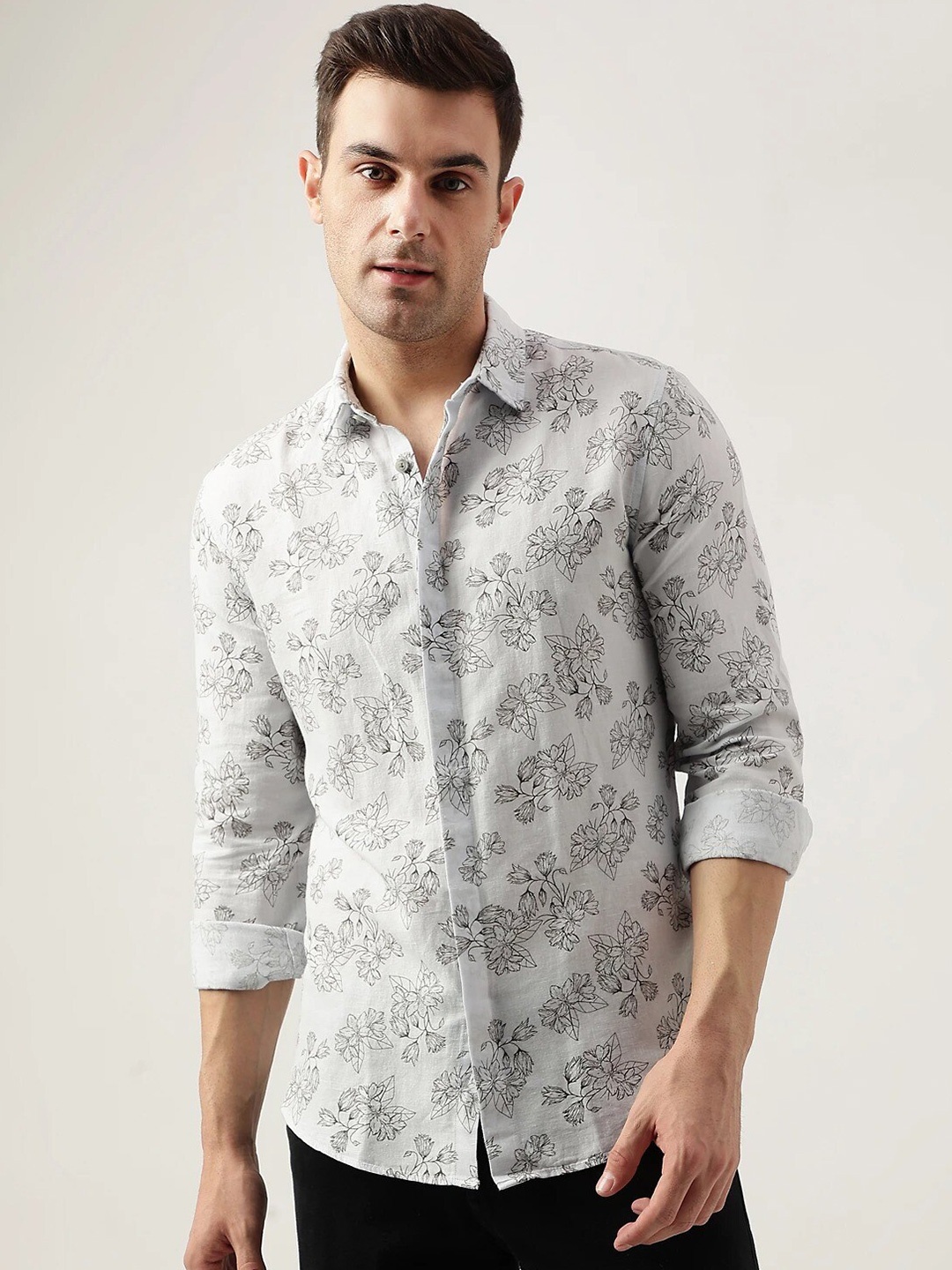 

Marks & Spencer Floral Printed Spread Collar Regular Fit Casual Shirt, Grey