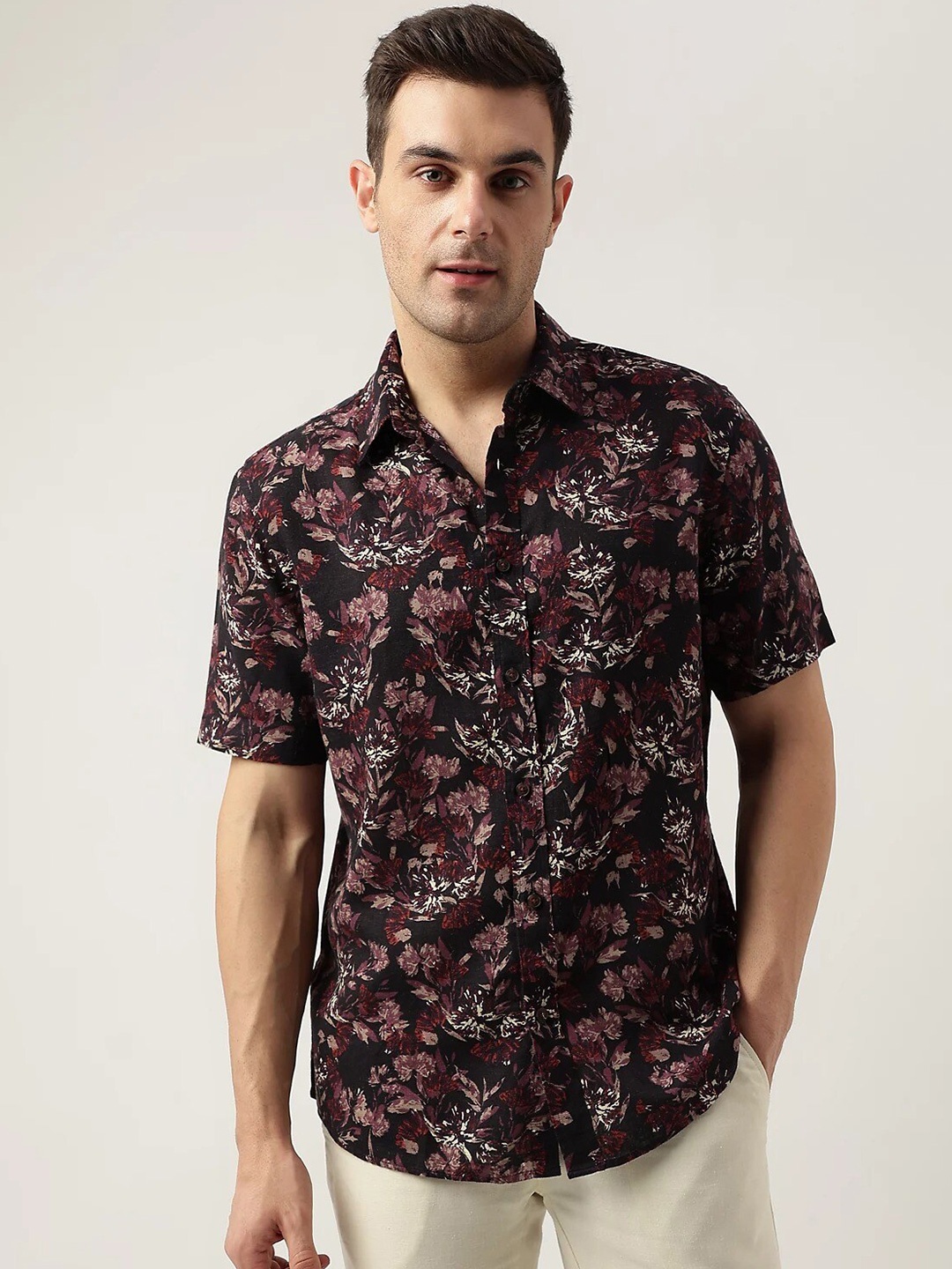 

Marks & Spencer Floral Printed Spread Collar Regular Fit Casual Shirt, Burgundy