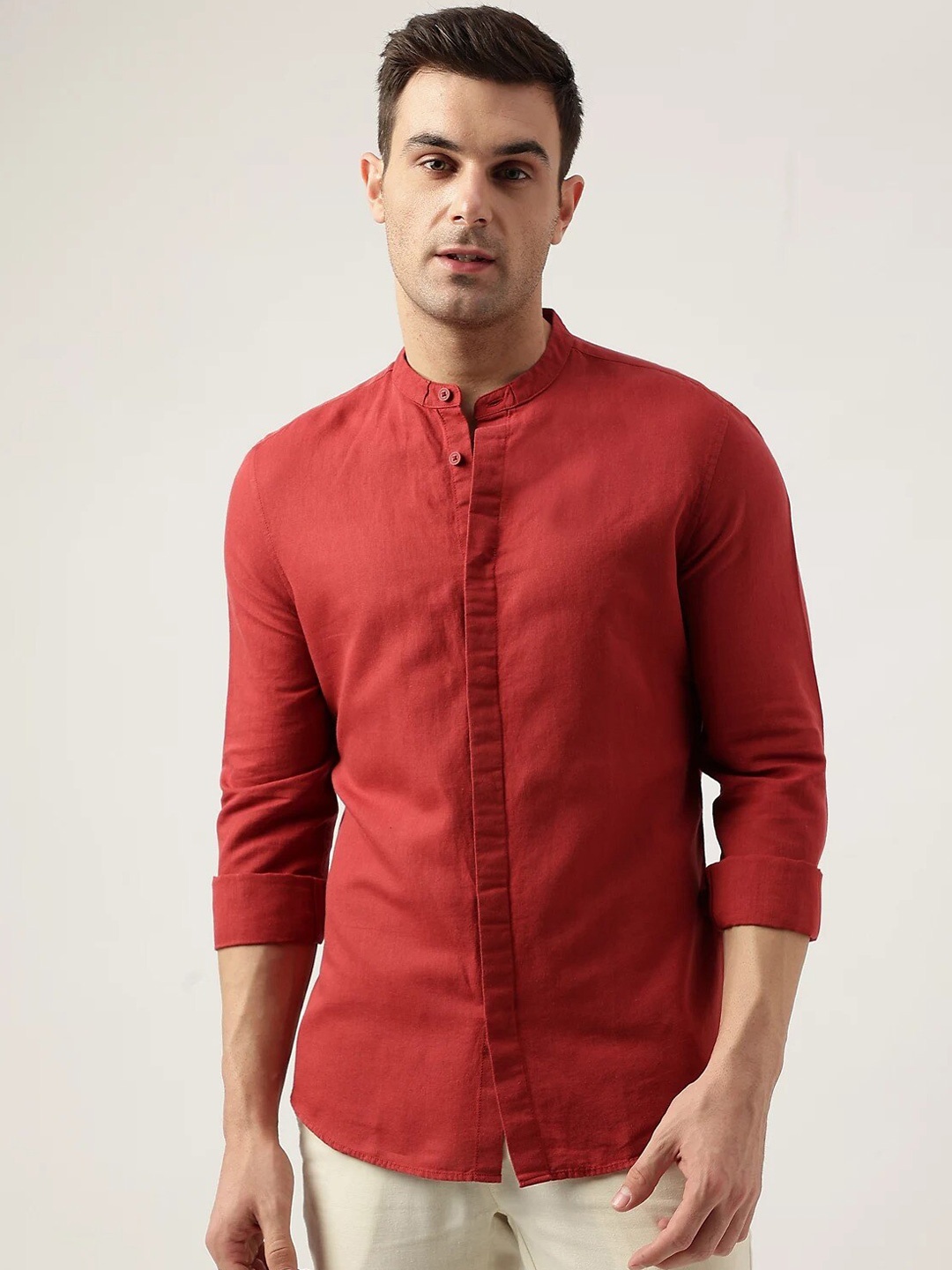 

Marks & Spencer Mandarin Collar Casual Shirt, Red