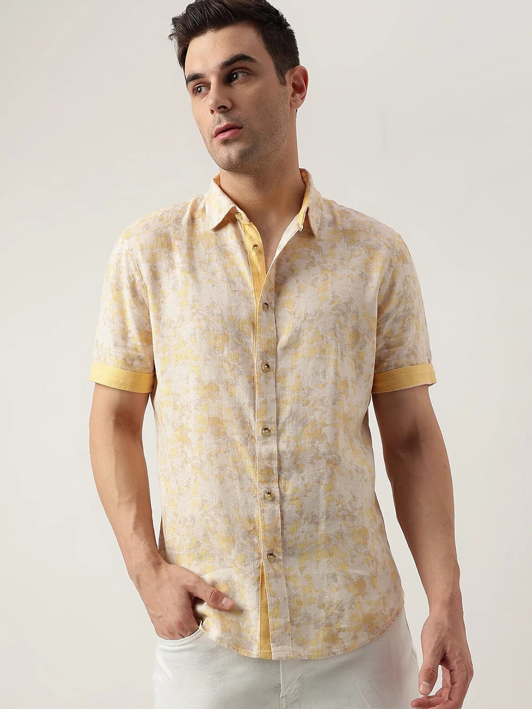 

Marks & Spencer Horizontal Striped Spread Collar Regular Fit Casual Shirt, Yellow