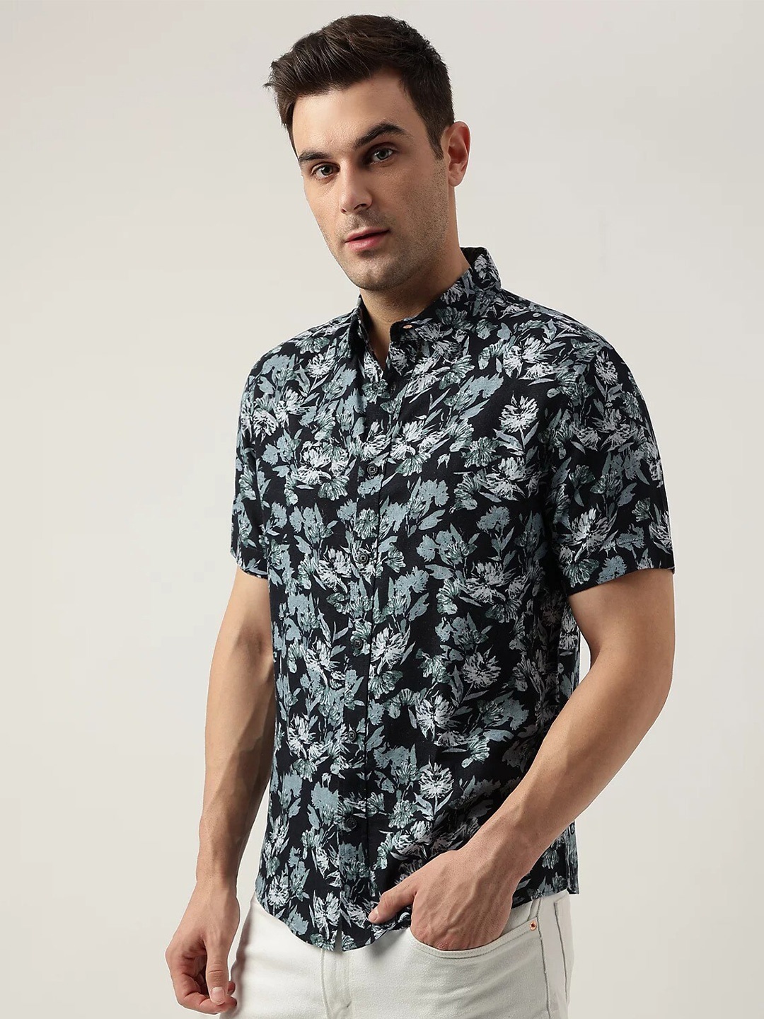 

Marks & Spencer Spread Collar Floral Printed Casual Shirt, Black