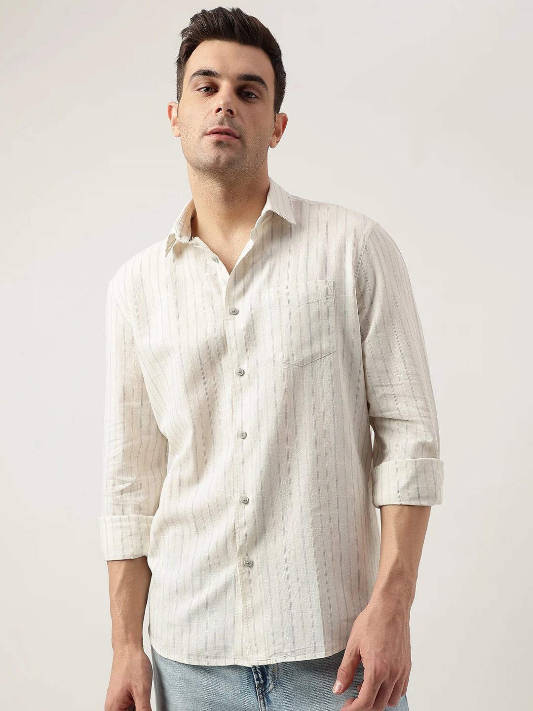 

Marks & Spencer Vertical Striped Casual Shirt, Off white