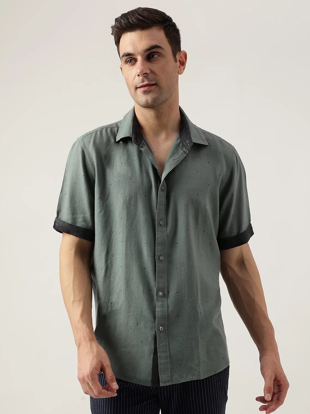 

Marks & Spencer Micro Ditsy Printed Spread Collar Casual Shirt, Green