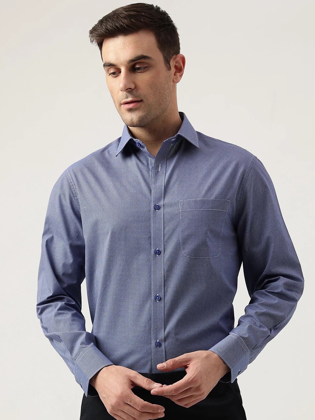 

Marks & Spencer Pack Of 2 Spread Collar Self Design Casual Shirt, Blue