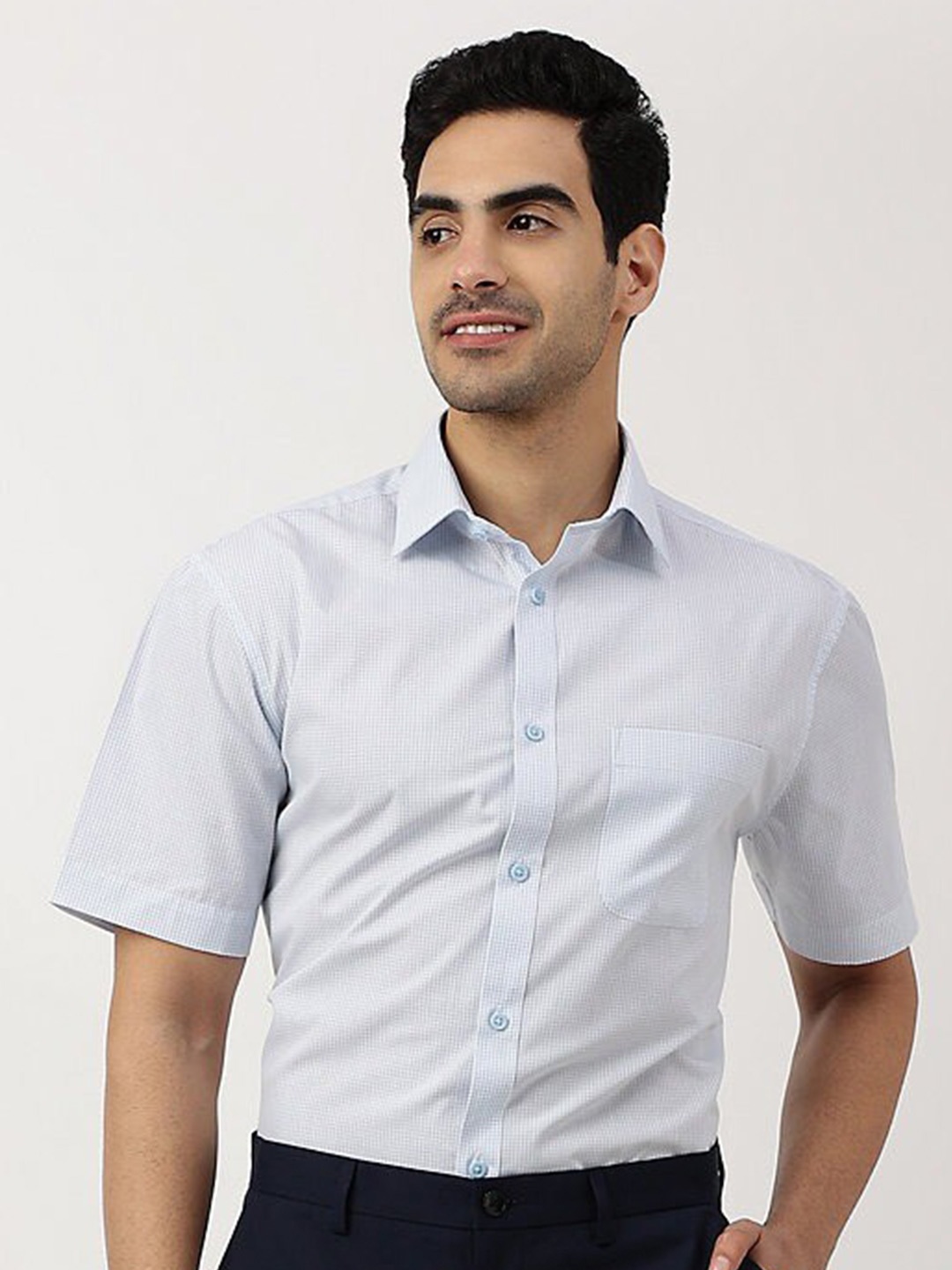 

Marks & Spencer Pack Of 2 Spread Collar Micro Checked Cotton Casual Shirt, Blue