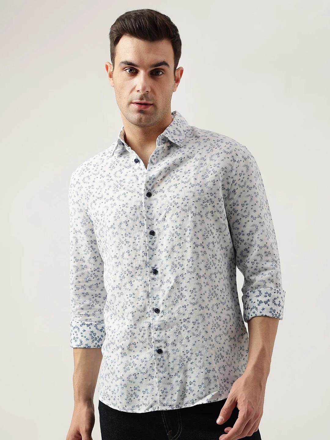 

Marks & Spencer Floral Printed Spread Collar Casual Shirt, White