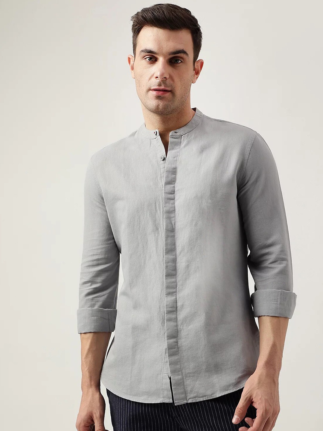 

Marks & Spencer Band Collar Regular Fit Casual Shirt, Grey