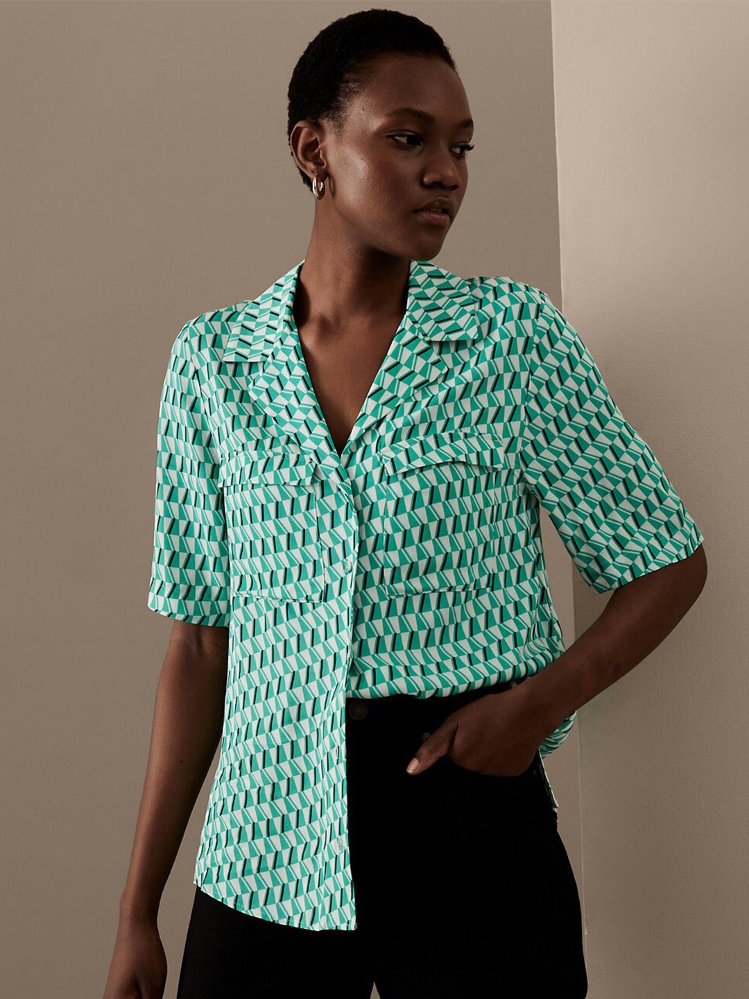 

Marks & Spencer Regular Fit Geometric Printed Casual Shirt, Green