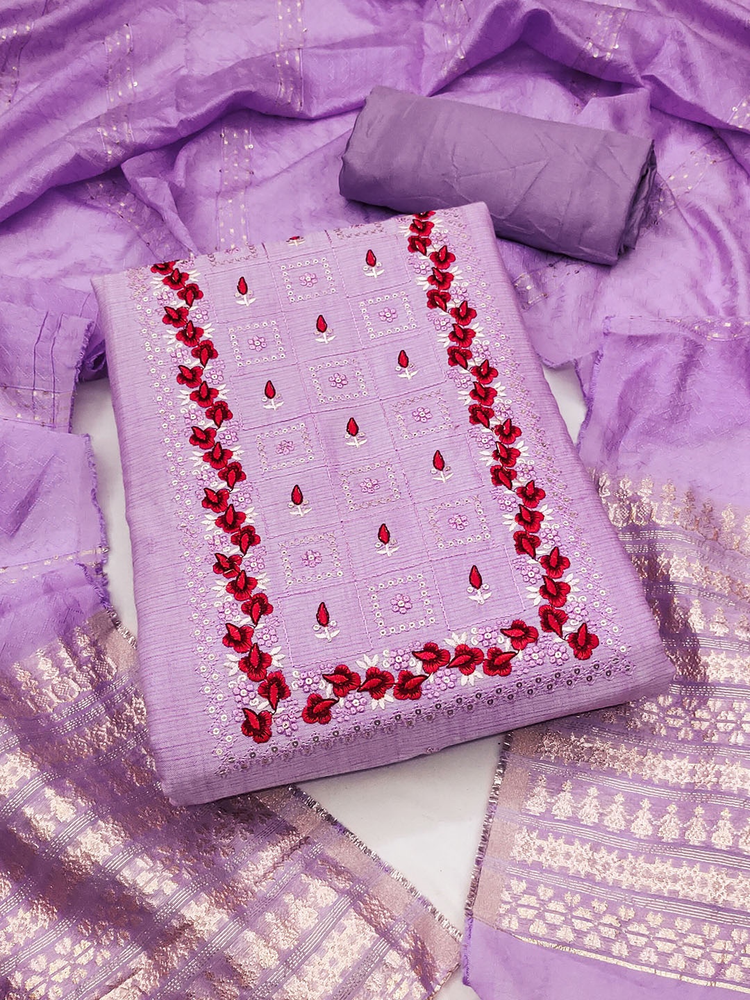 

KALINI Embroidered Unstitched Dress Material, Purple