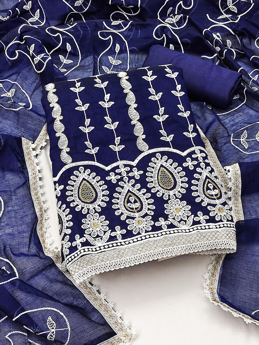 

KALINI Floral Embroidered Unstitched Dress Material, Blue