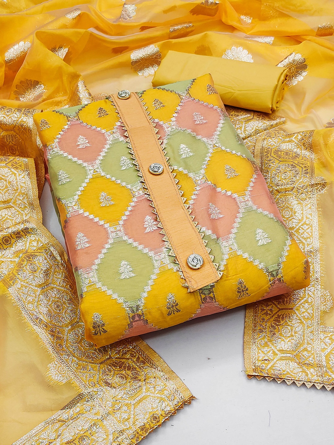 

KALINI Ethnic Motifs Woven Design Unstitched Dress Material, Yellow