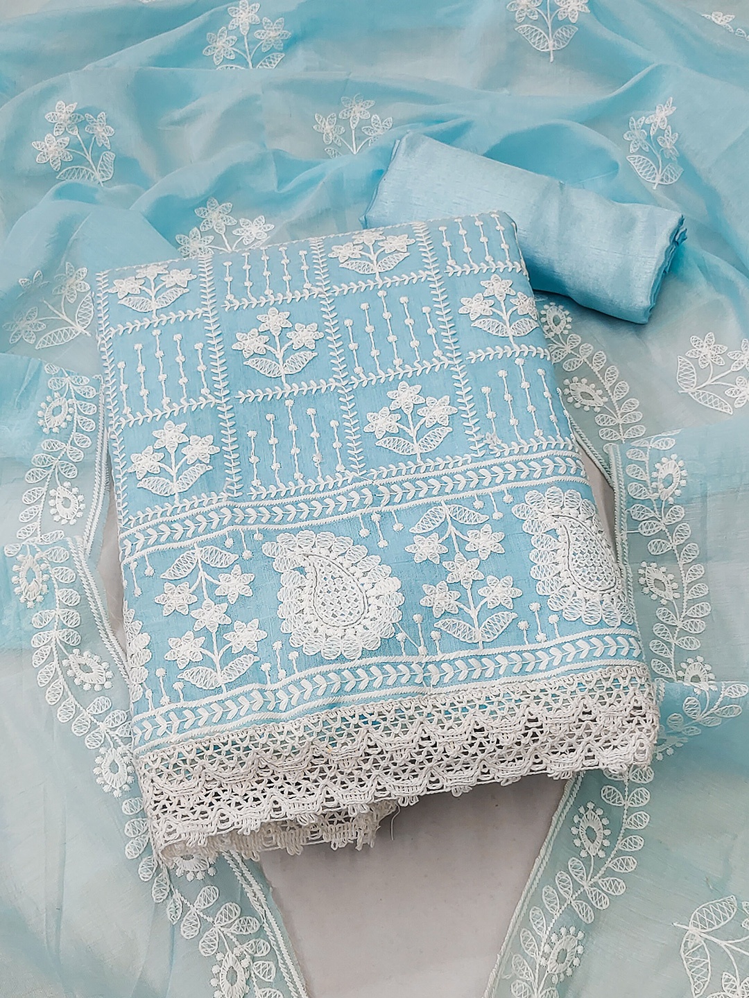 

KALINI Embroidered Unstitched Dress Material, Teal