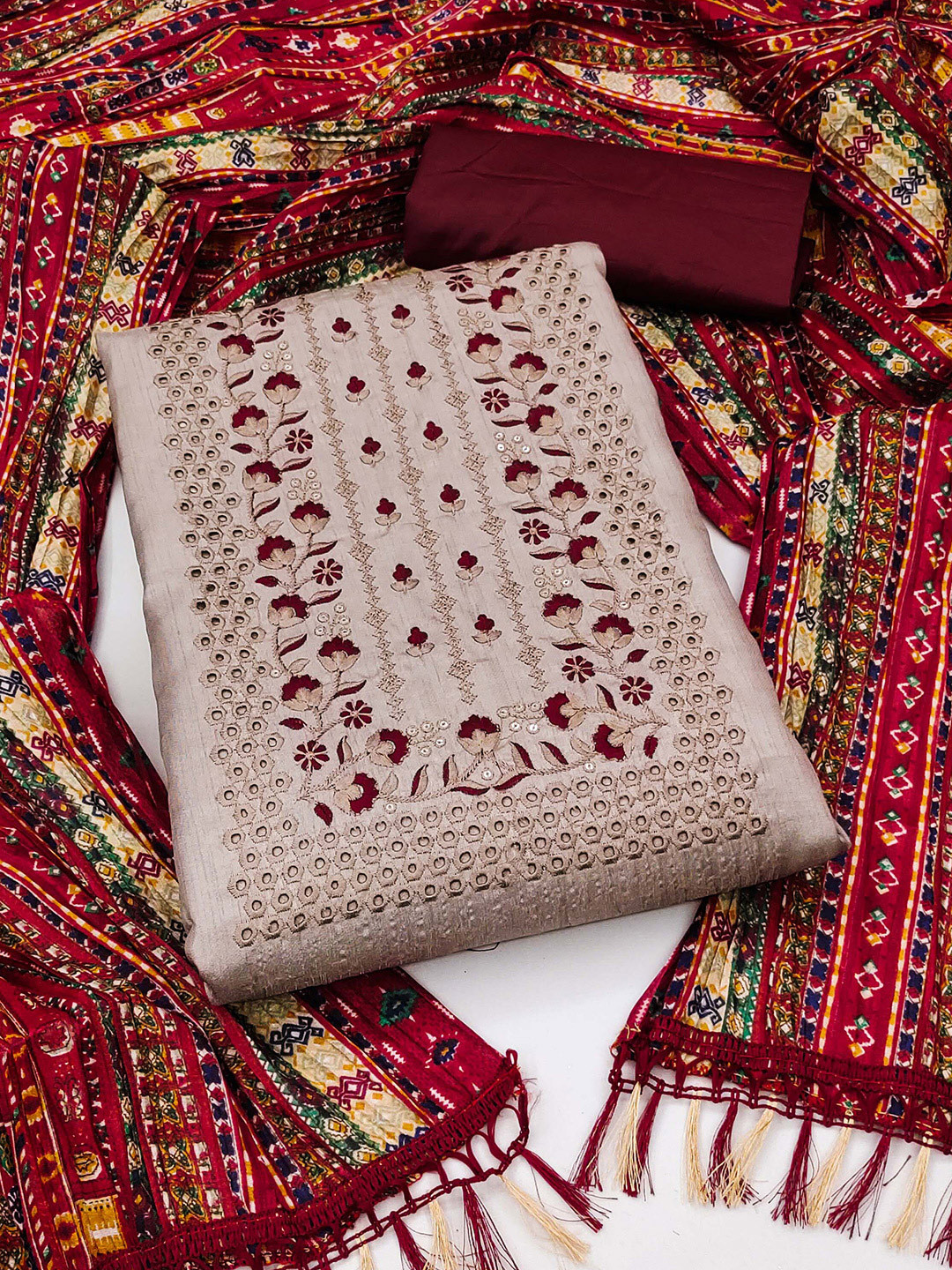 

KALINI Embroidered Unstitched Dress Material, Grey