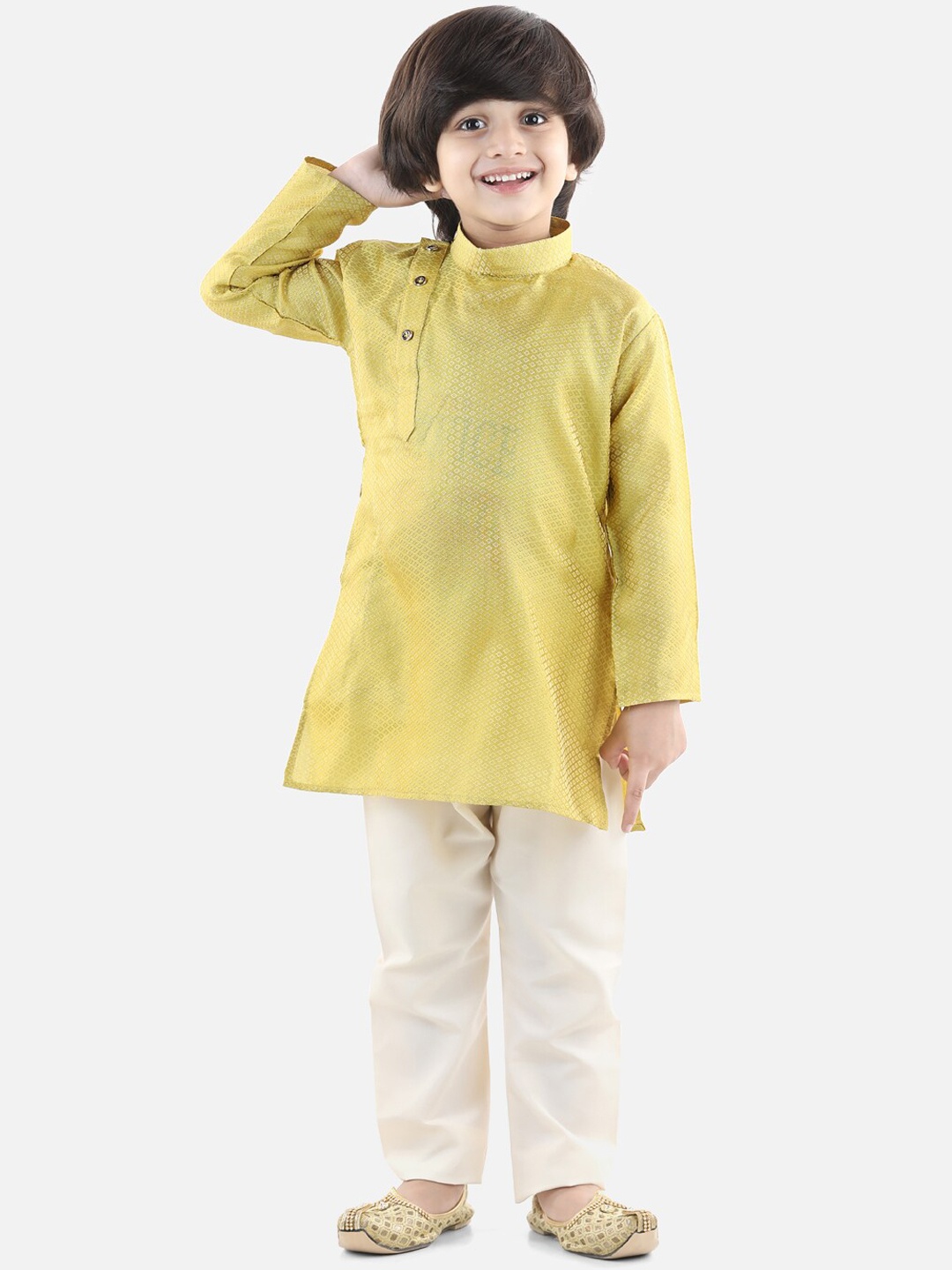 

BownBee Boys Woven Design Straight Kurta with Palazzos, Yellow