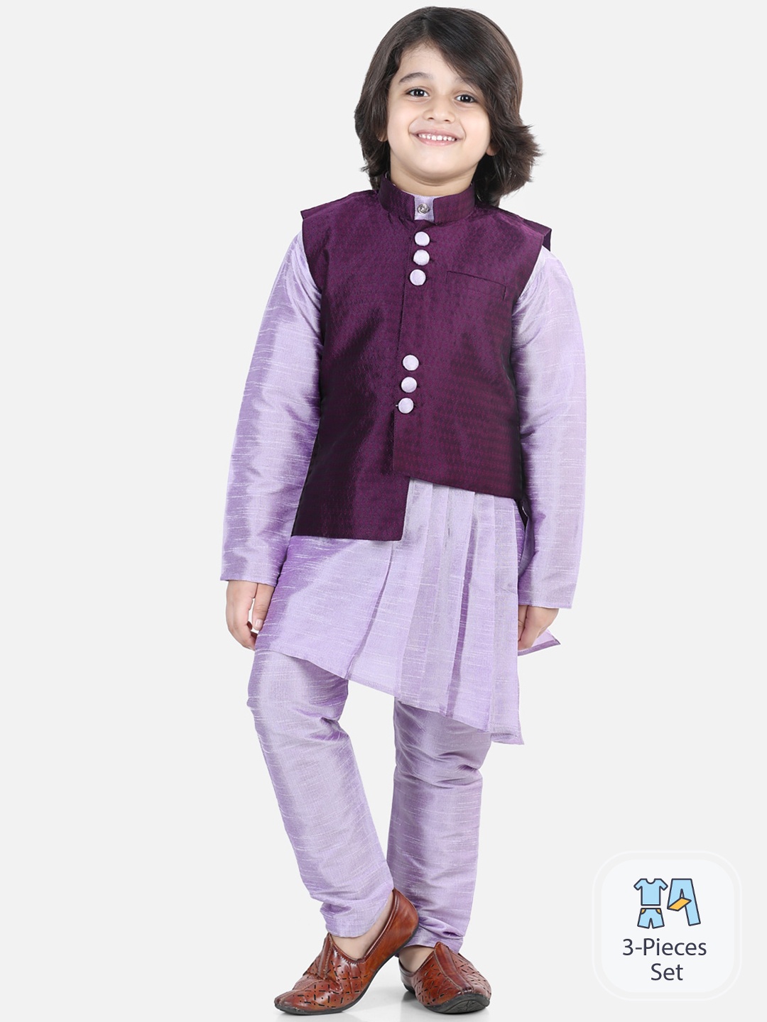 

BownBee Kurta And Pyjamas With Nehru Jacket, Purple