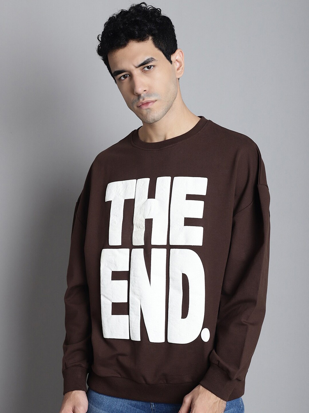 

DOOR74 Typography Printed Sweatshirt, Brown