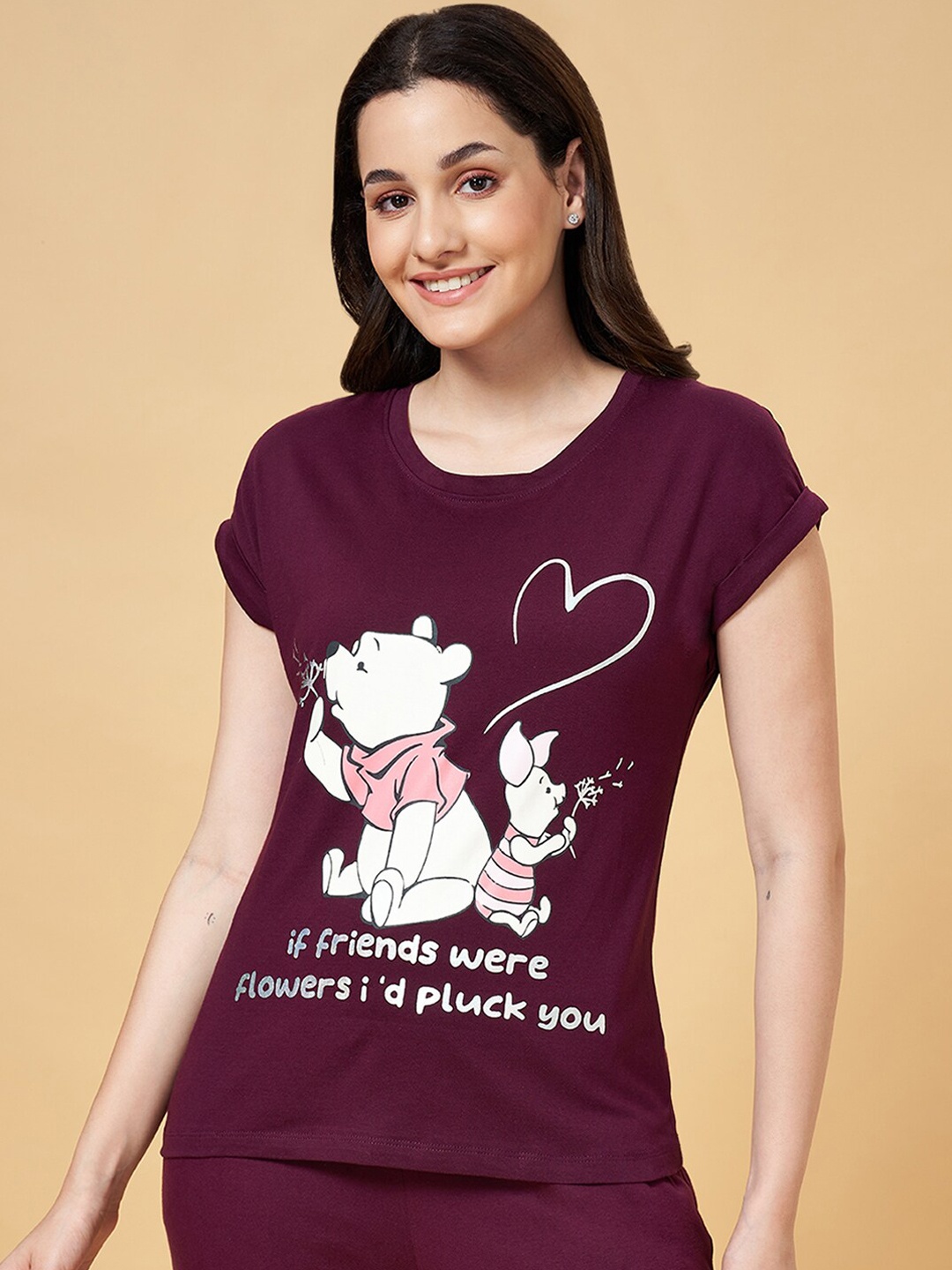 

Dreamz by Pantaloons Printed Cotton Lounge T-Shirts, Burgundy