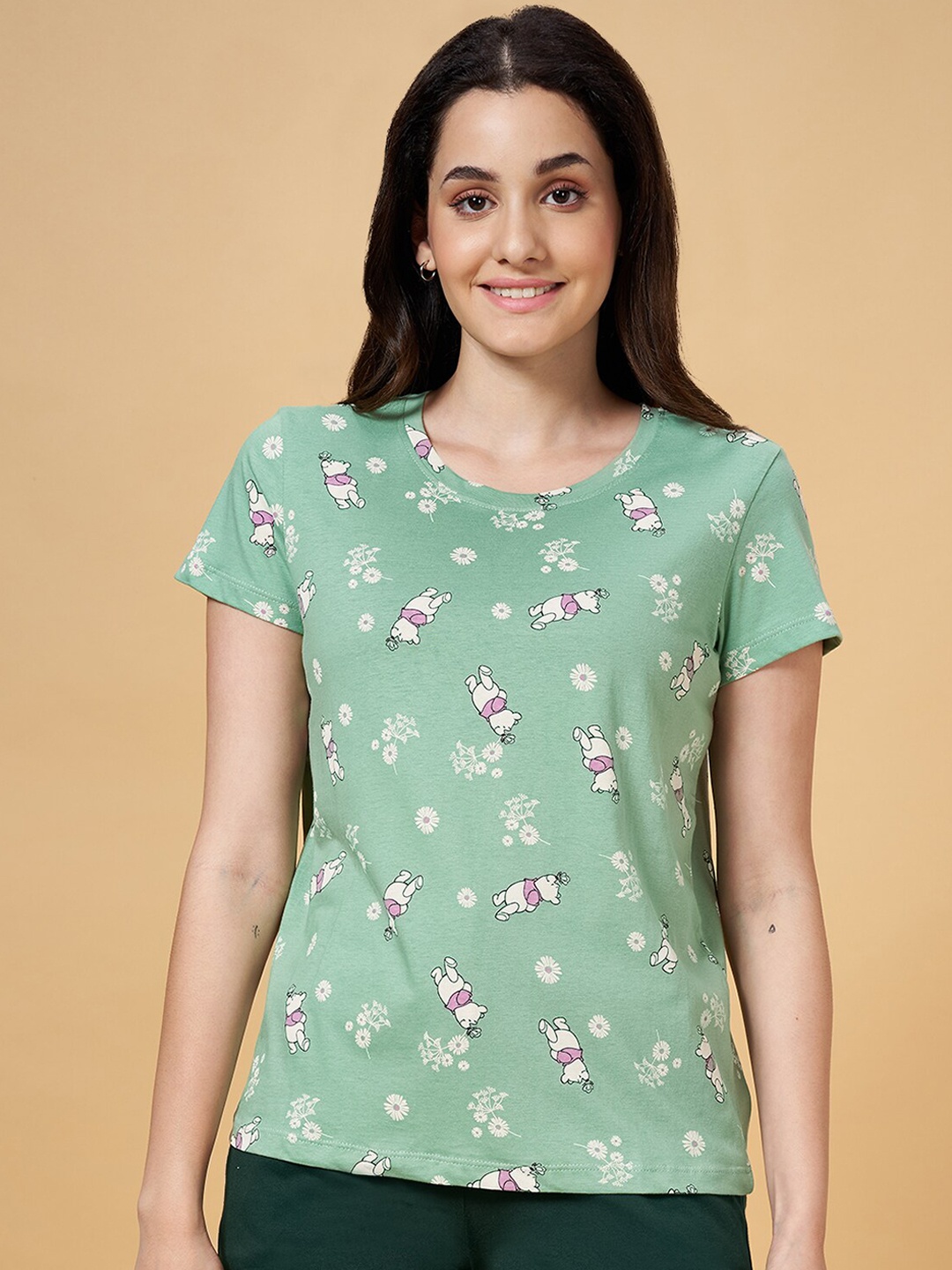 

Dreamz by Pantaloons Floral Printed Cotton Lounge T-Shirt, Olive