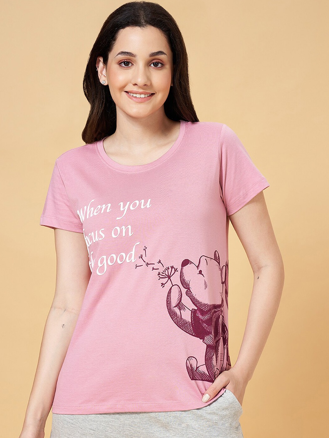 

Dreamz by Pantaloons Typography Printed Cotton Lounge T-shirt, Pink