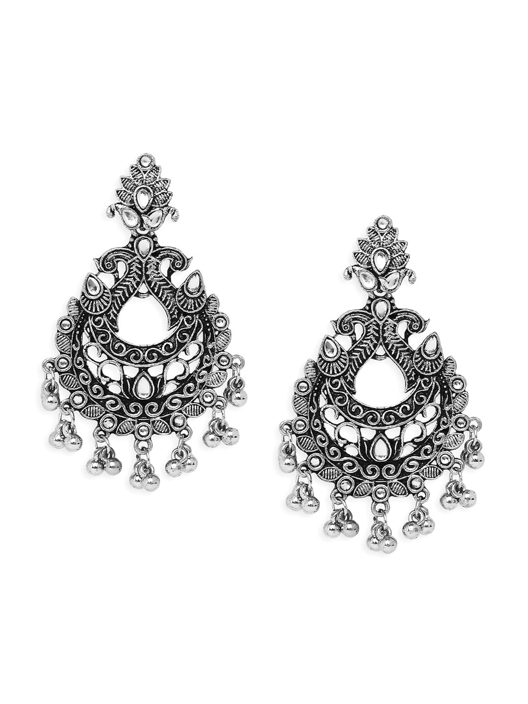

Young & Forever Brass-Plated Peacock Shaped Drop Earrings, Silver