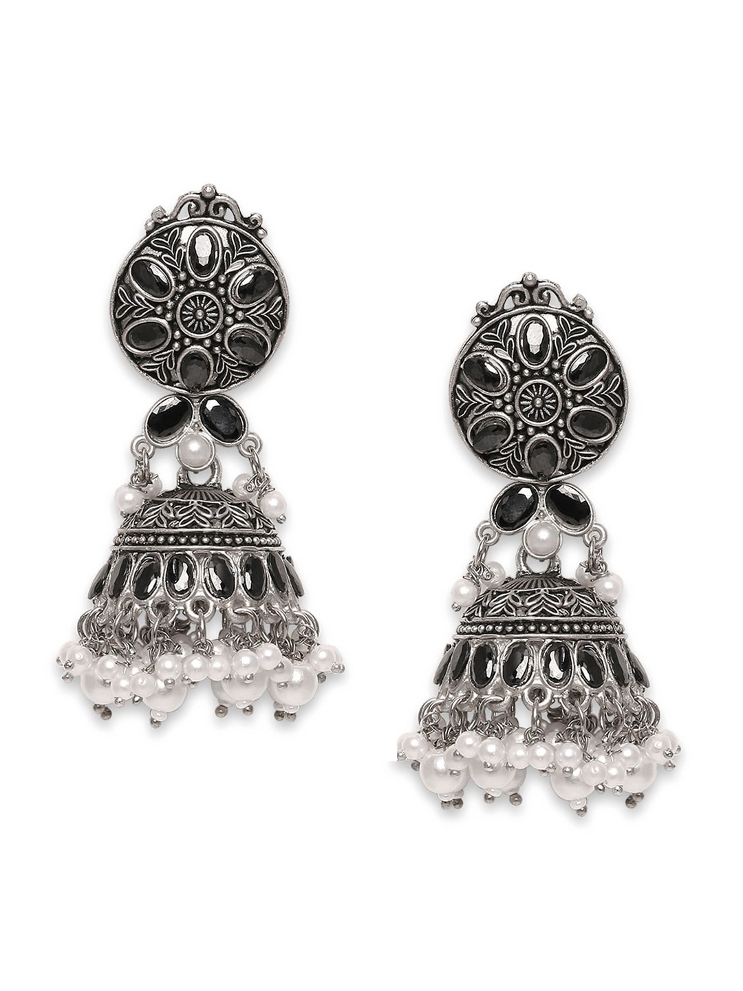 

Young & Forever Brass-Plated Dome Shaped Oxidised Jhumkas, Silver