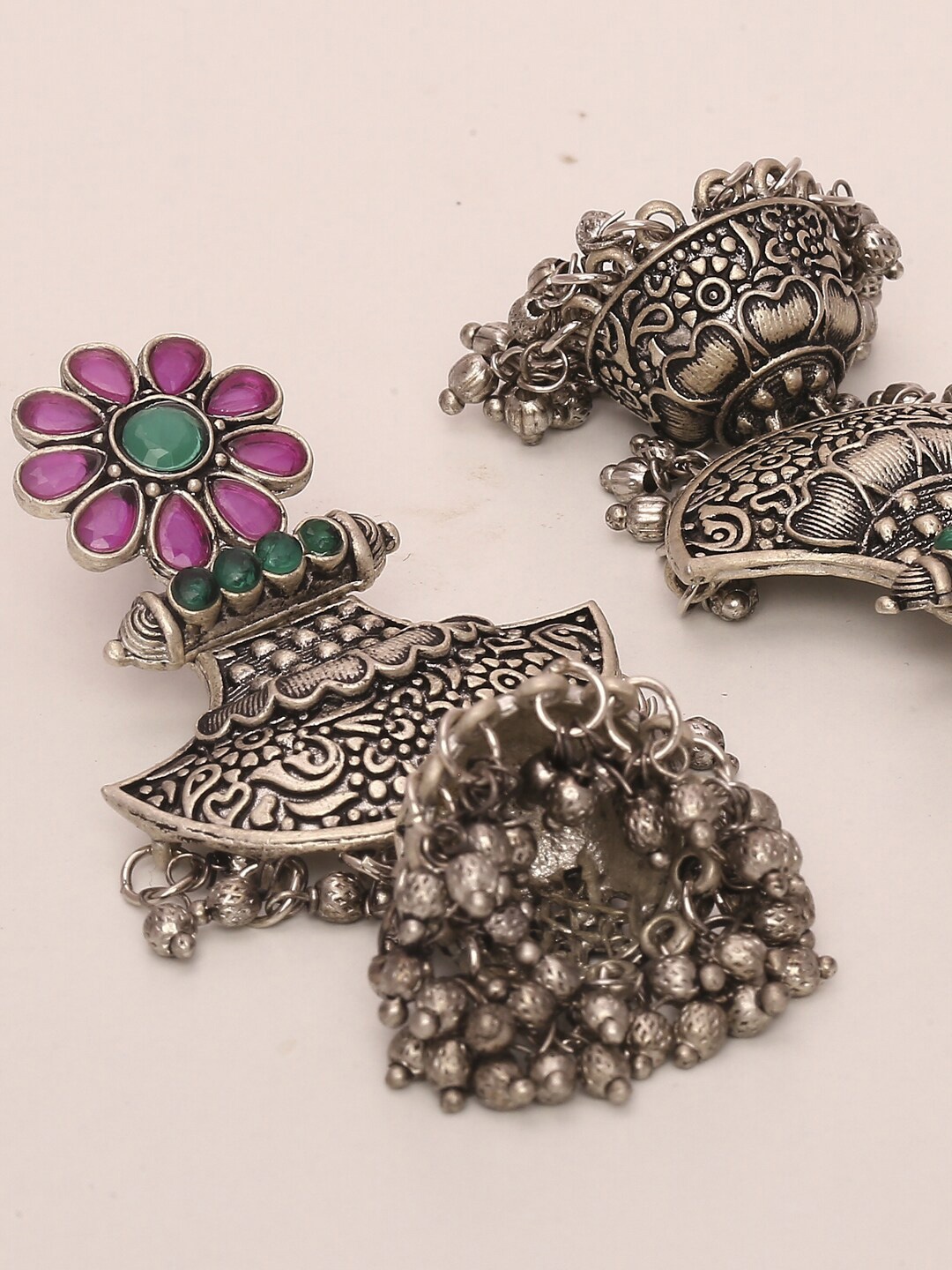 

Young & Forever Brass-Plated Dome Shaped Jhumkas, Silver