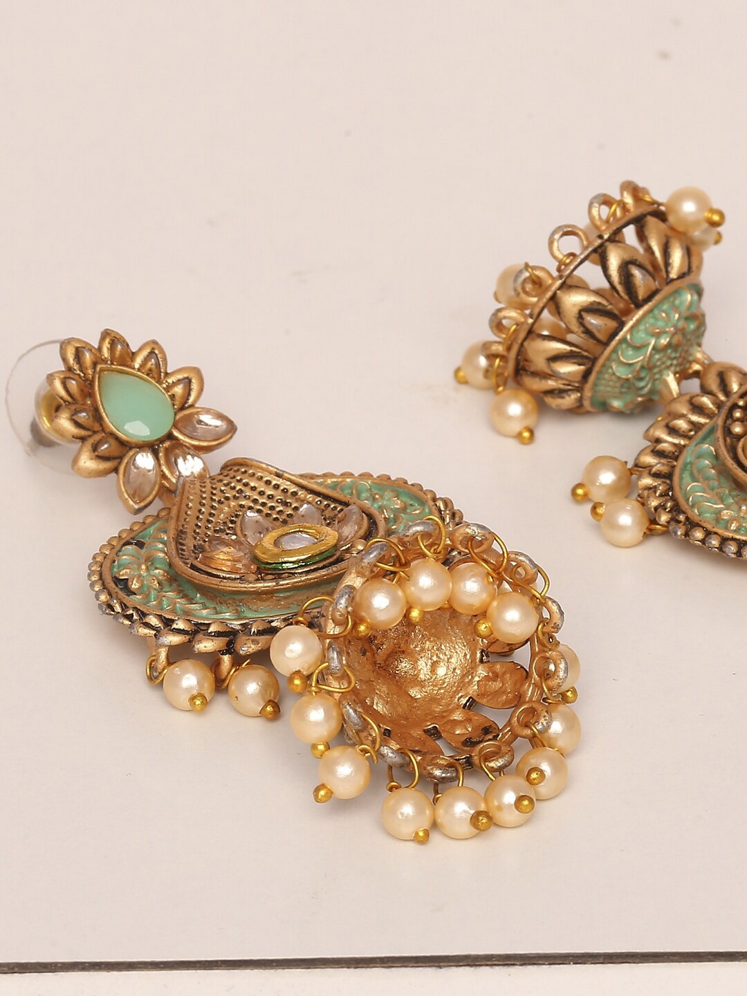 

Young & Forever Brass-Plated Jhumkas Earrings, Green