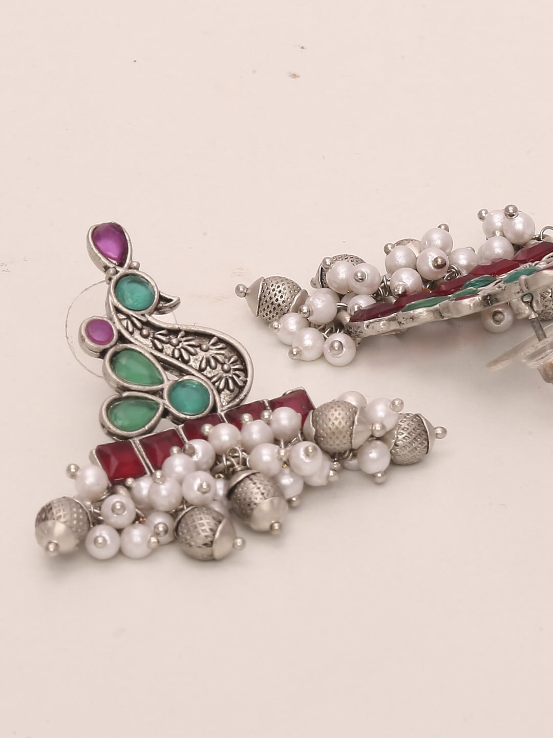 

Young & Forever Brass-Plated Peacock Shaped Drop Earrings, Pink