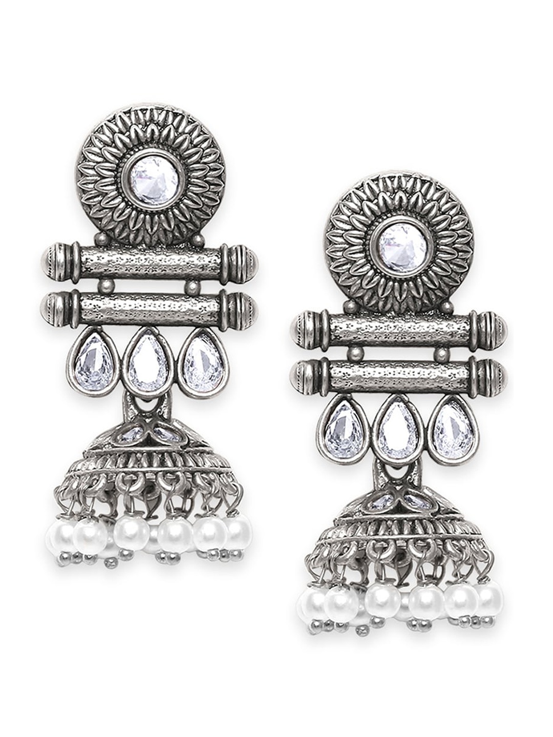 

Young & Forever Brass-Plated Dome Shaped Jhumkas, Silver