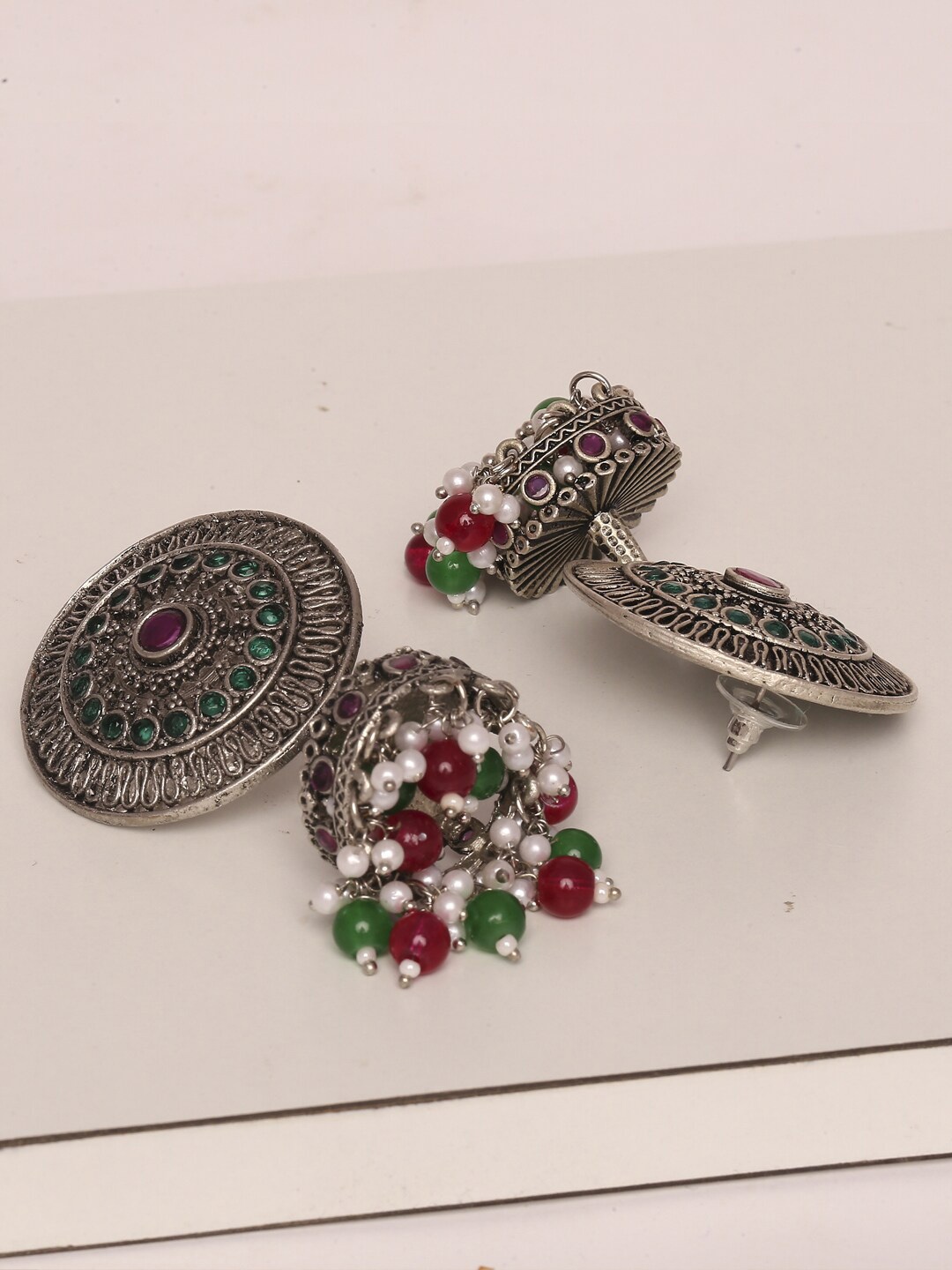 

Young & Forever Brass-Plated Dome Shaped Jhumkas, Silver