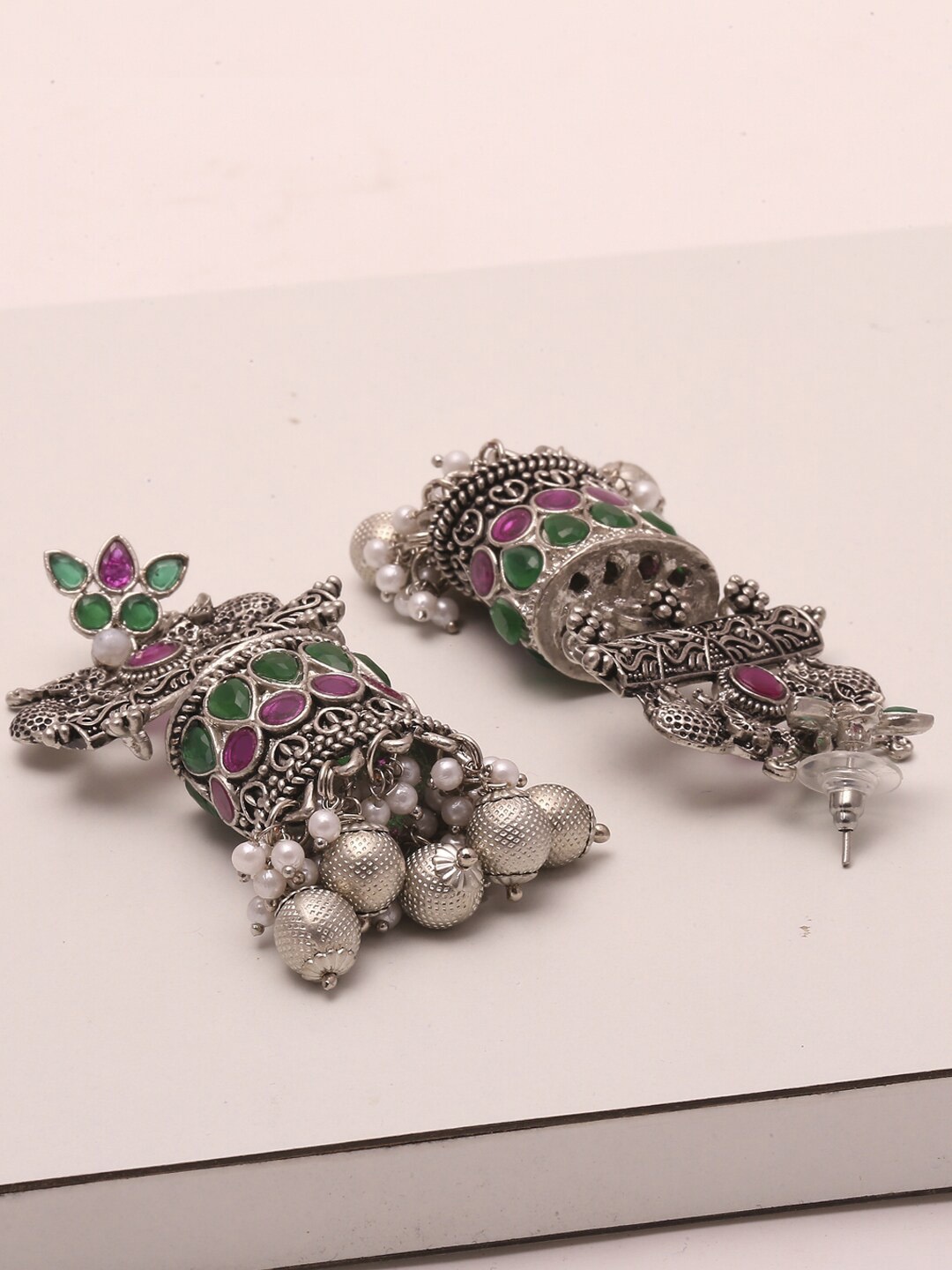 

Young & Forever Brass-Plated Animal Shaped Oxidised Jhumkas, Pink