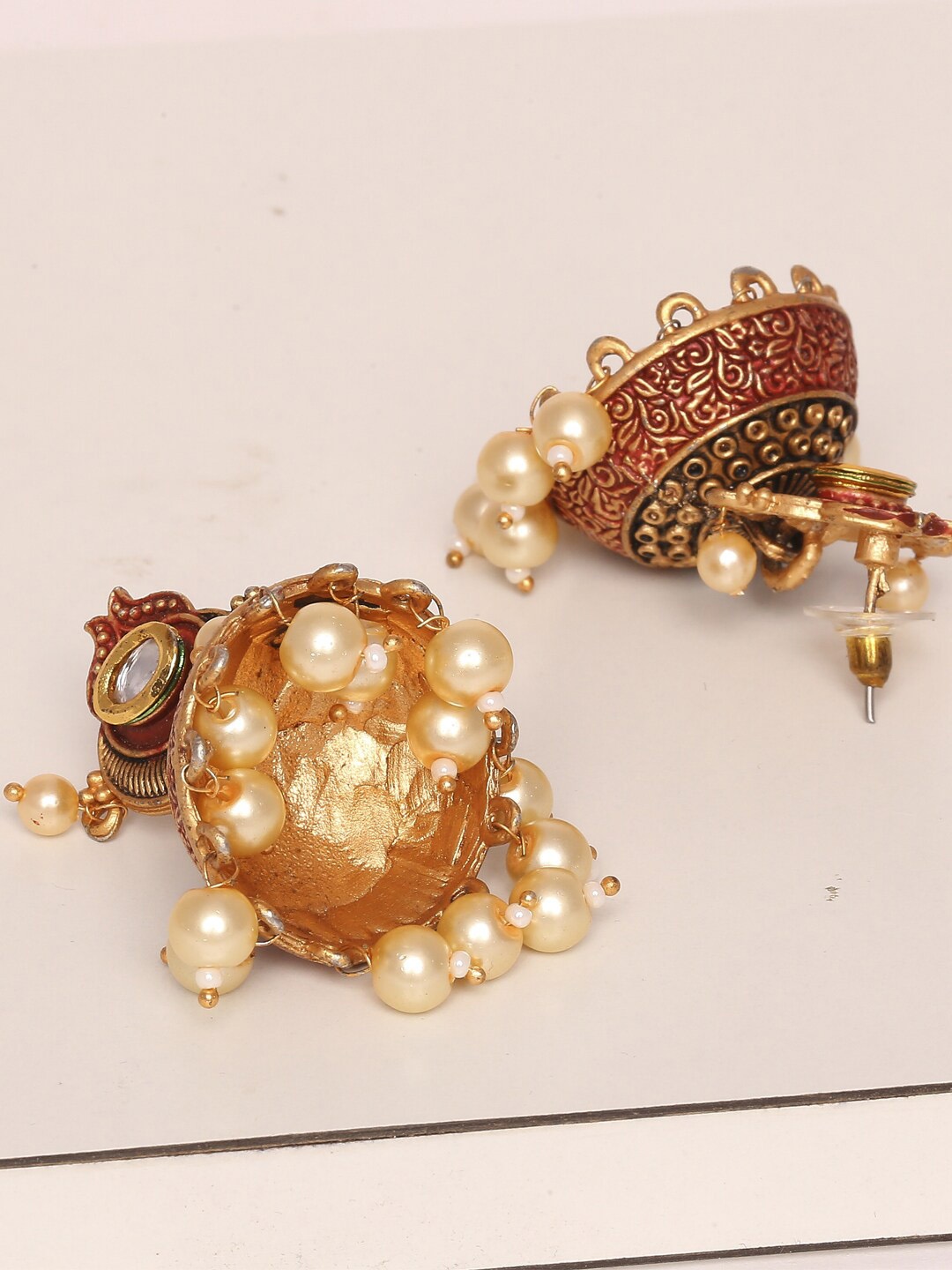 

Young & Forever Brass-Plated Dome Shaped Jhumkas, Red