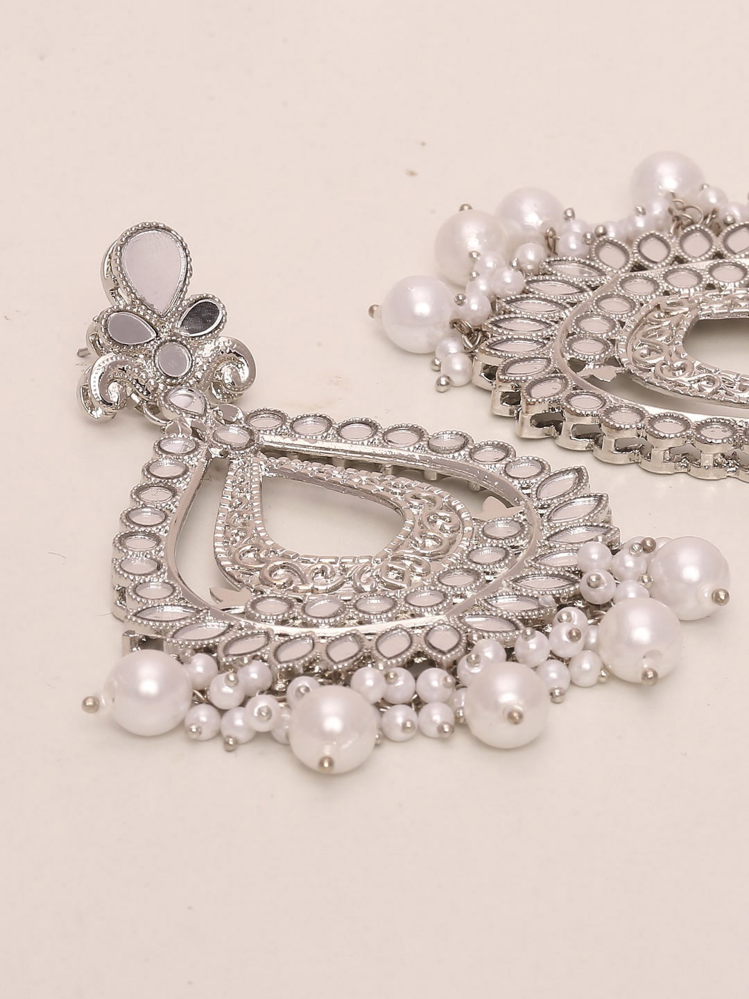 Young & Forever Brass-Plated Crescent Shaped Chandbalis, Silver