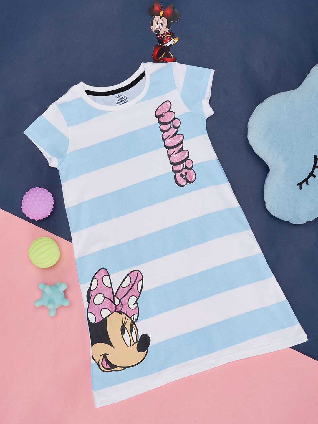 

Pantaloons Junior Girls Minnie Printed Pure Cotton T-shirt Nightdress, Blue