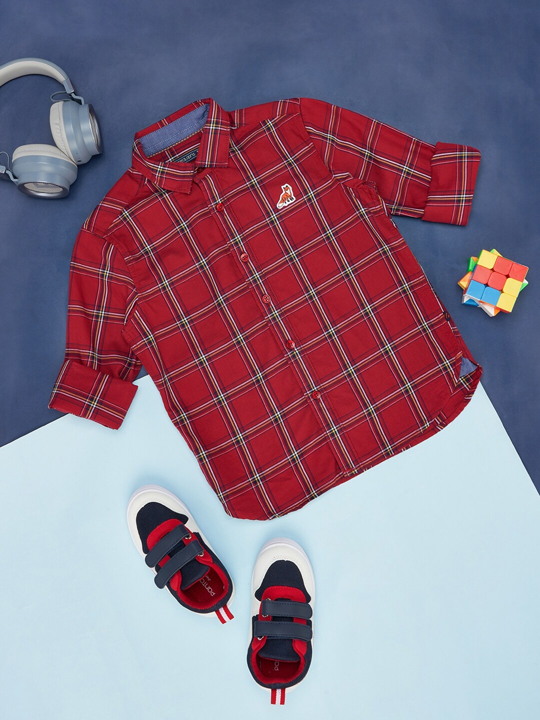 

Pantaloons Junior Boys Tartan Checked Cotton Casual Shirt, Red