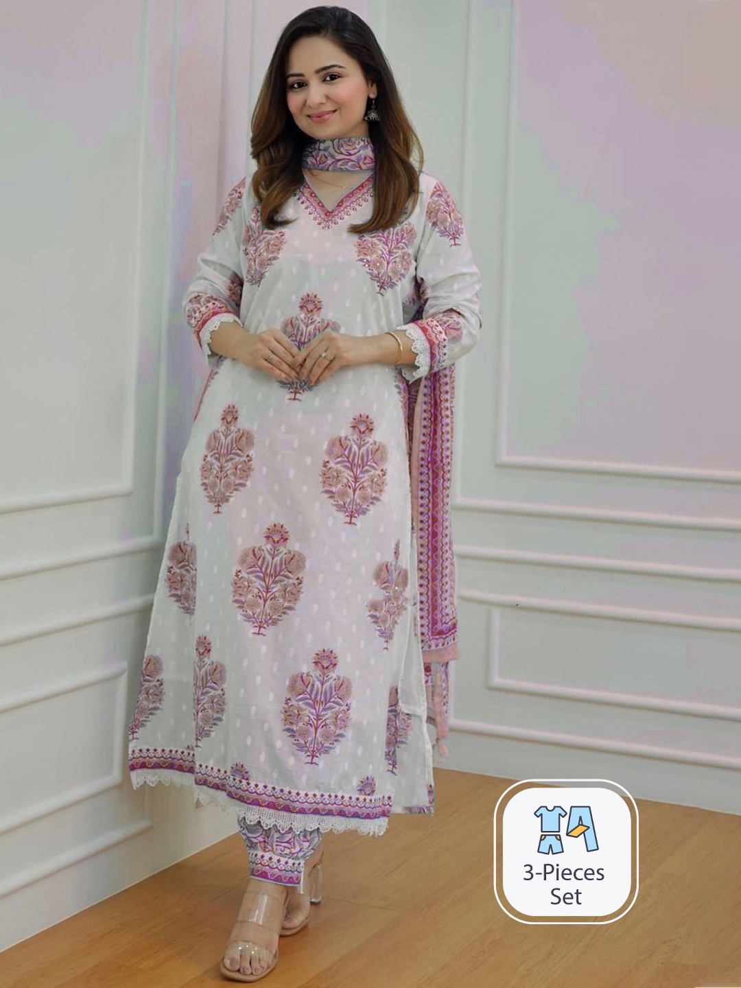 

KALINI Floral Printed Regular Pure Cotton Kurta & Patiala With Dupatta, Turquoise blue