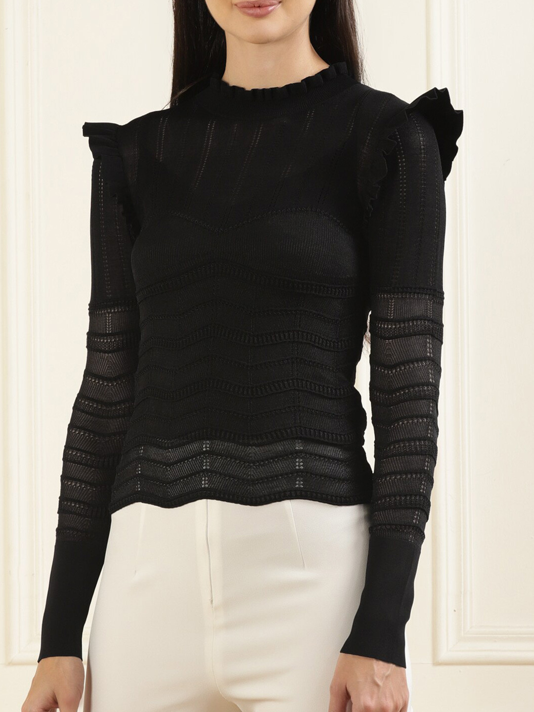 

Ted Baker Self Design Ruffles Detail Knitted Top, Black