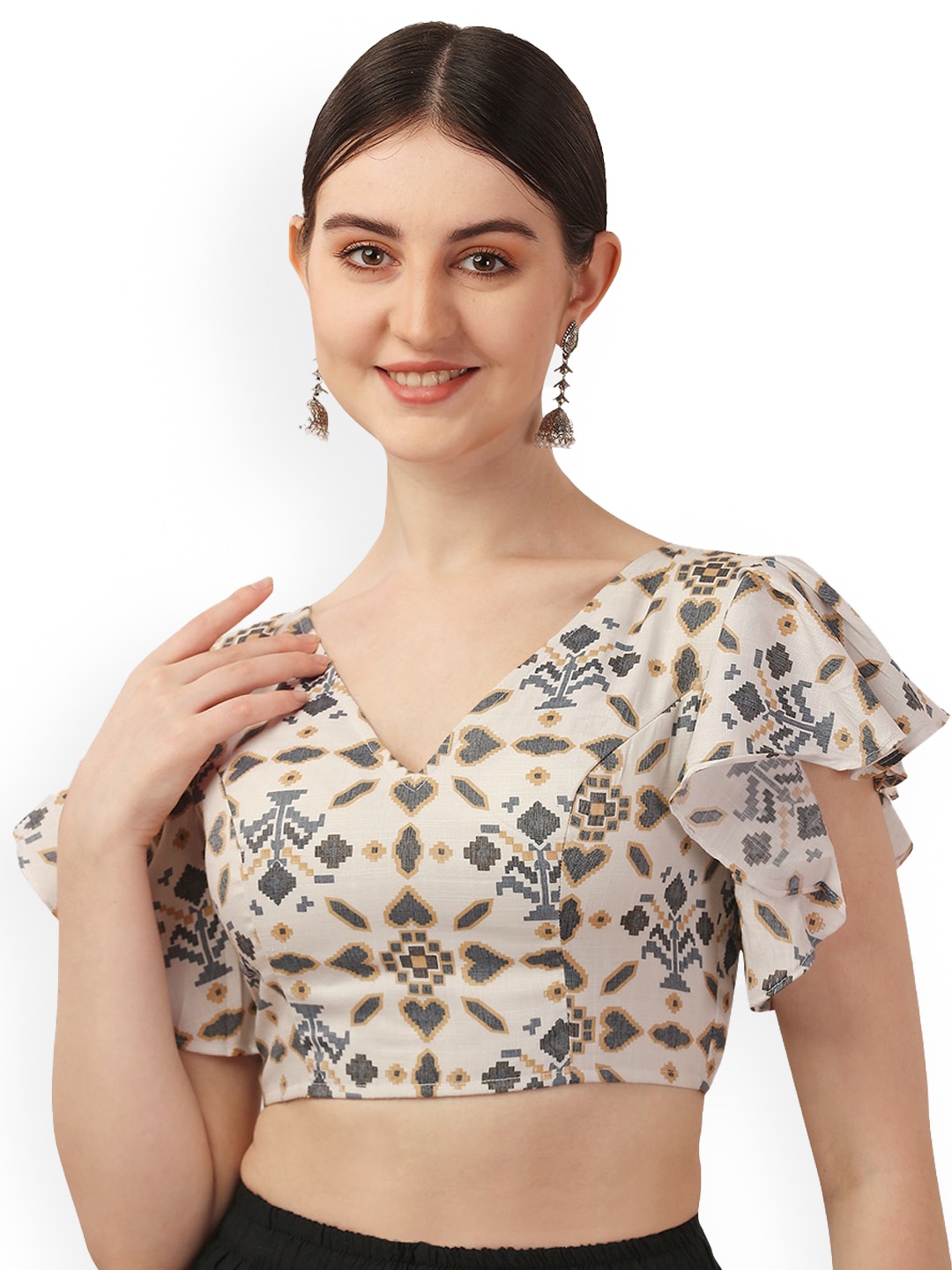 

Oomph! Ethnic Printed Pure Cotton Saree Blouse, Blue