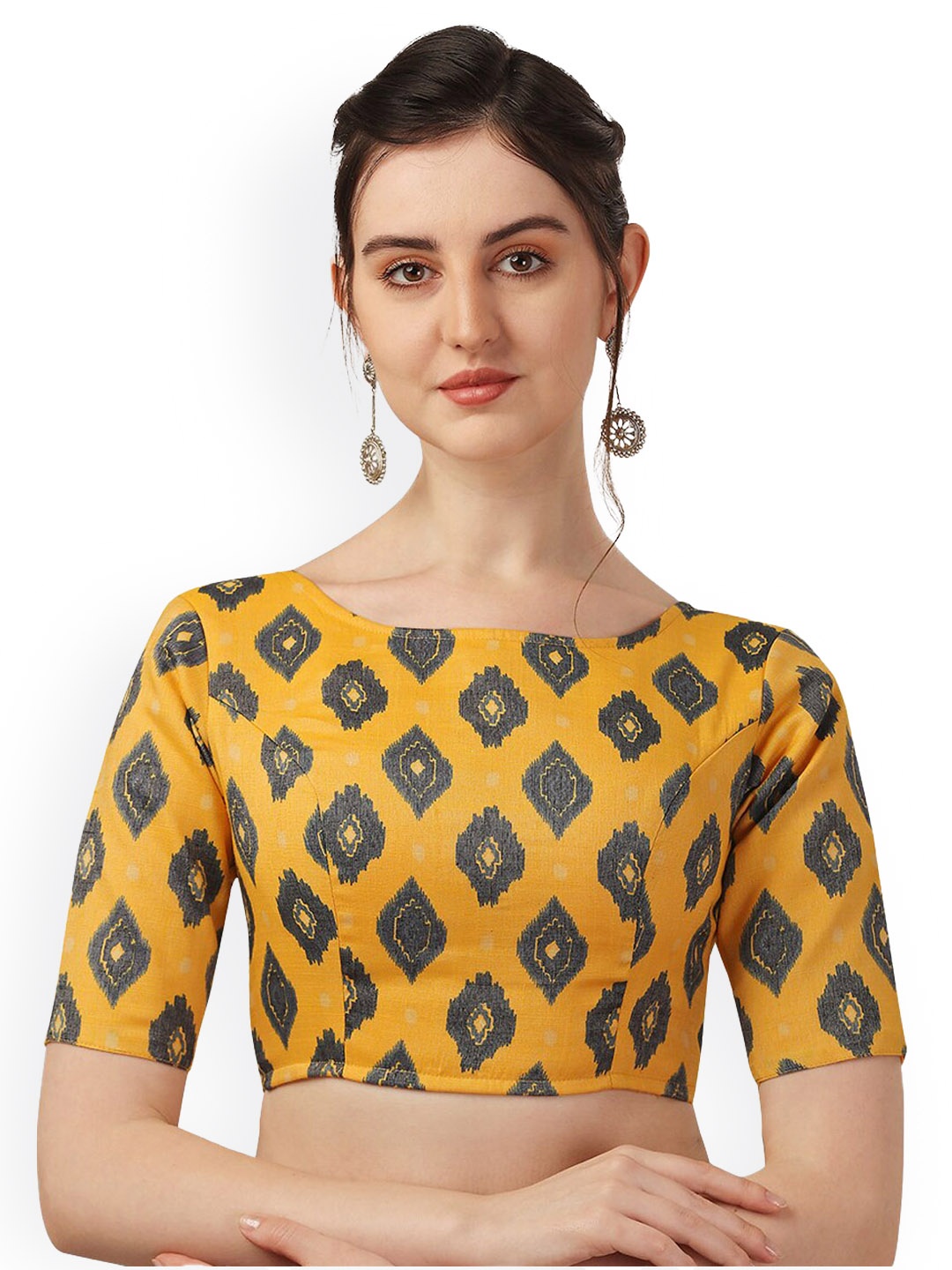 

Oomph! Ethnic Printed Pure Cotton Saree Blouse, Yellow