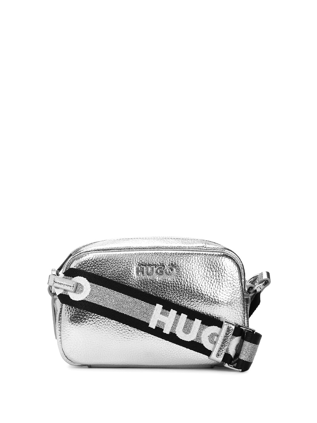 

HUGO PU Structured Sling Bag, Silver