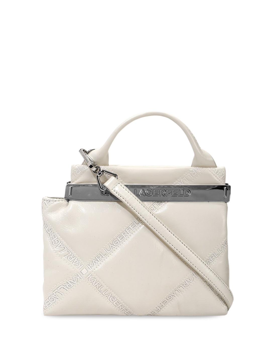 

Karl Lagerfeld Textured Leather Quilted Structured Handheld Bag, White