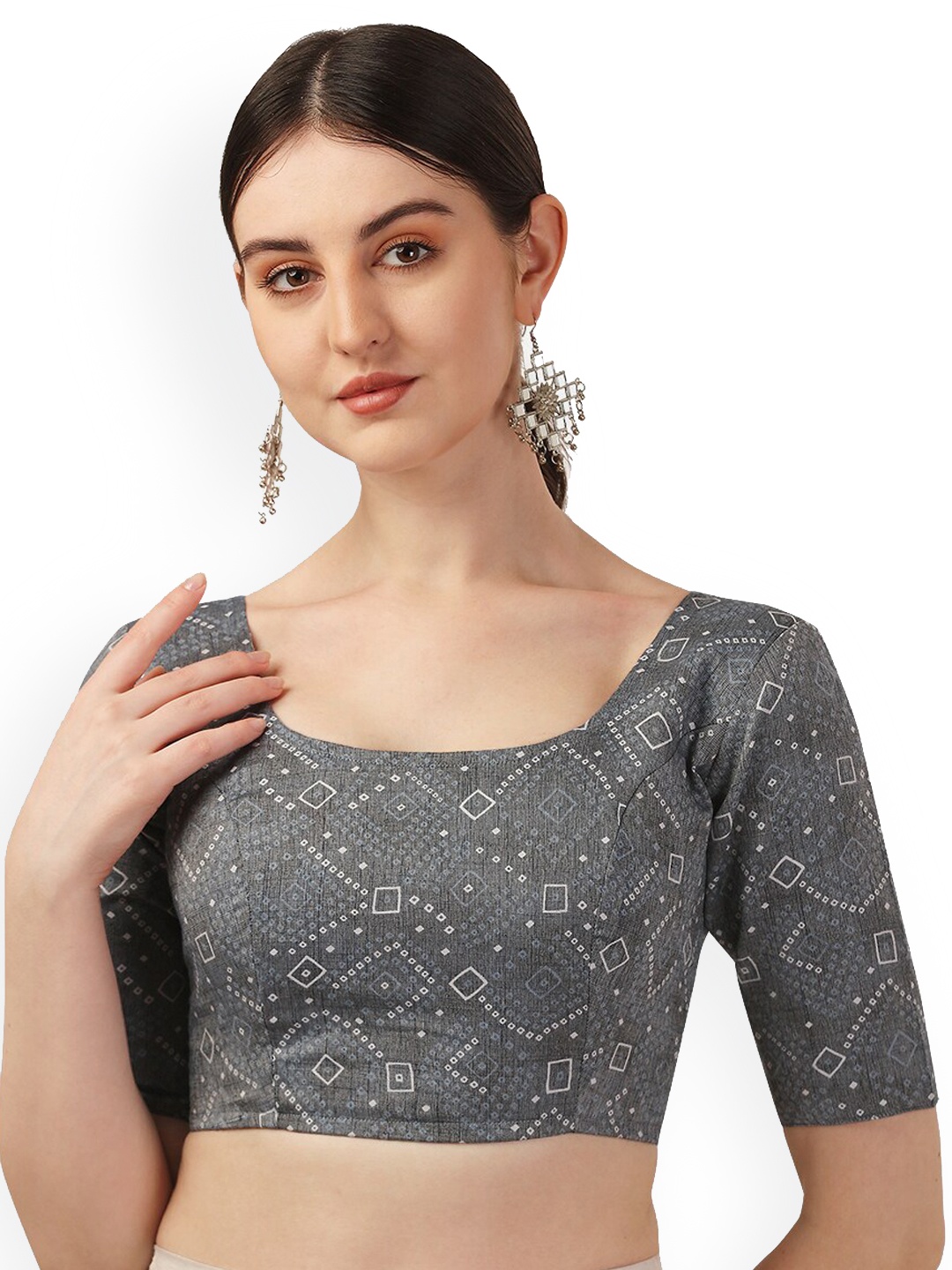 

Oomph! Bandhani Printed Square Neck Cotton Saree Blouse, Blue
