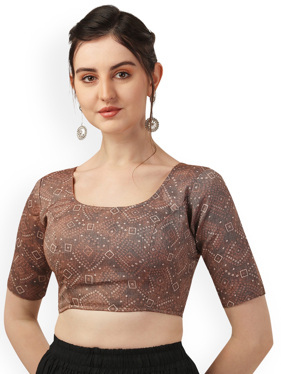 

Oomph! Bandhani Printed Cotton Saree Blouse, Brown